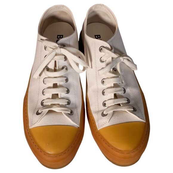 Burberry Jack Sneakers Shoes Mens 45.5/US 11.5 White Cotton Low Top Lace Up Logo